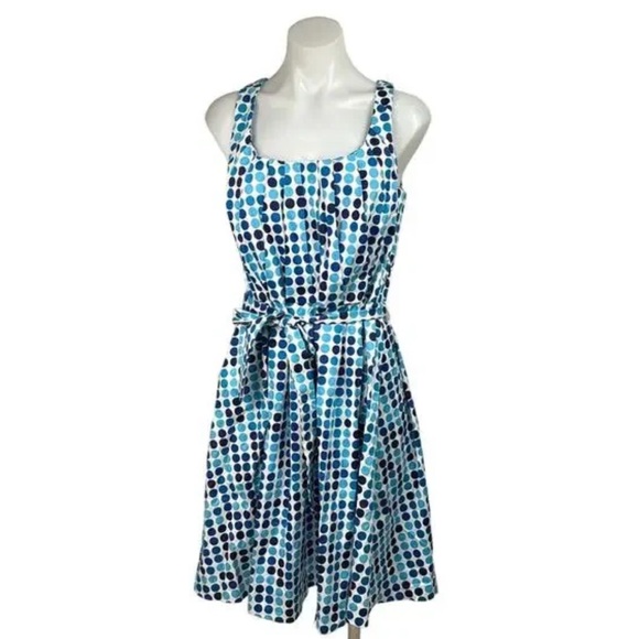 Calvin Klein Dresses & Skirts - Calvin Klein Retro Blue Polka Dot Fit & Flare Dress Sleeveless Belted Size 6